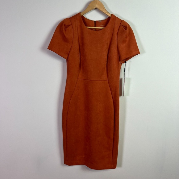 Calvin Klein Women’s Rust Orange Short Sleeve Midi Dress New Faux Suede Size 10